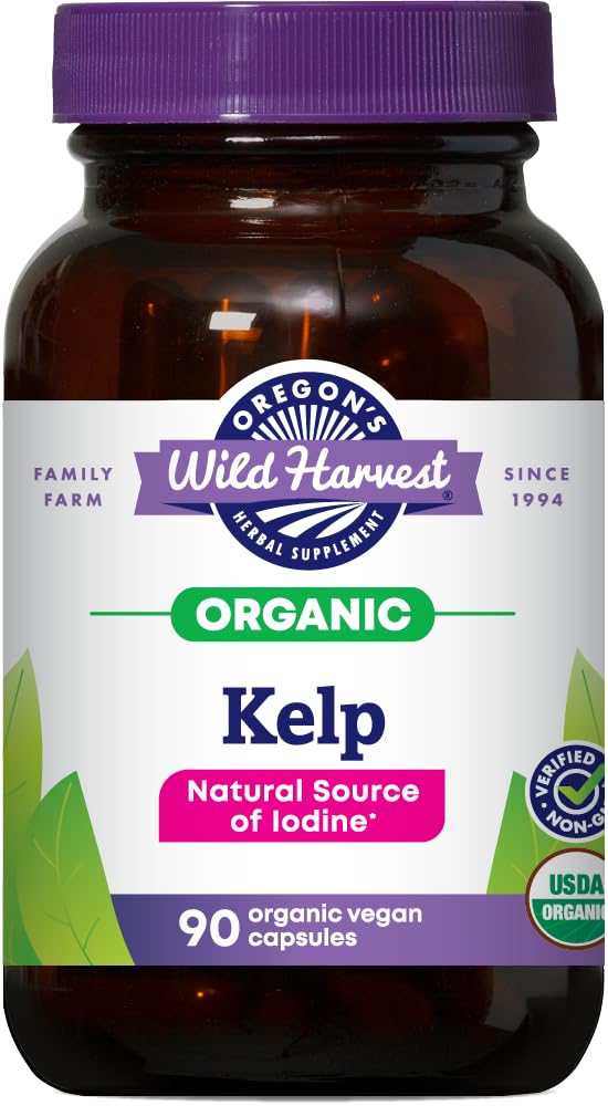 Oregon's Wild Harvest Kelp bottle with natural iodine source for daily nutrition.