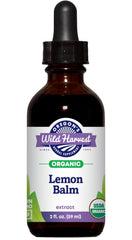 Oregon's Wild Harvest Lemon Balm extract bottle shows organic formula for gentle calm.