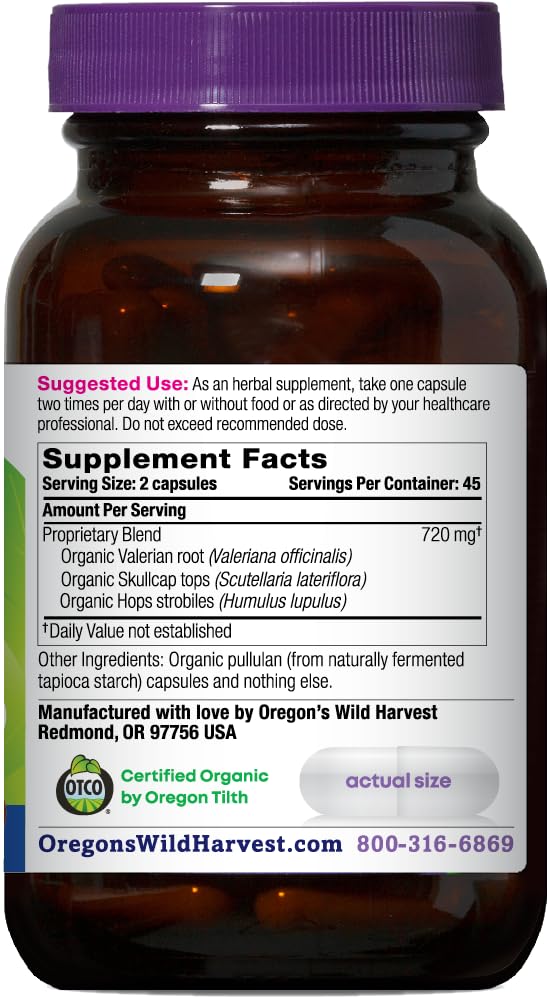 Oregon's Wild Harvest Muscle Relax capsules close-up highlighting vegan non-GMO capsules for daily use