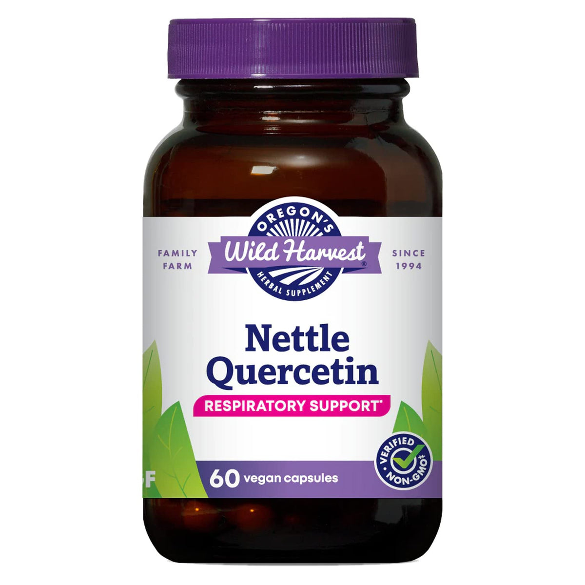 Oregon's Wild Harvest nettle quercetin capsules bottle for daily wellness routine.
