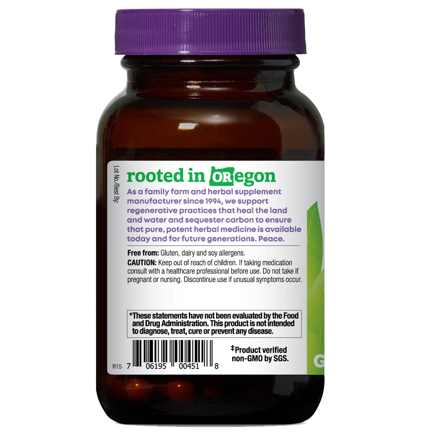 Oregon's Wild Harvest nettle quercetin capsules label highlights organic vegan formula.