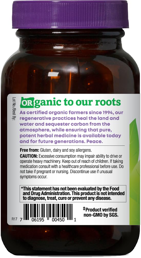 Oregon's Wild Harvest Passionflower capsules label—organic and non-GMO verification.