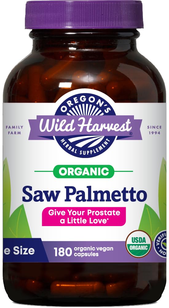 Oregon's Wild Harvest Saw Palmetto capsules bottle front for daily wellness routine
