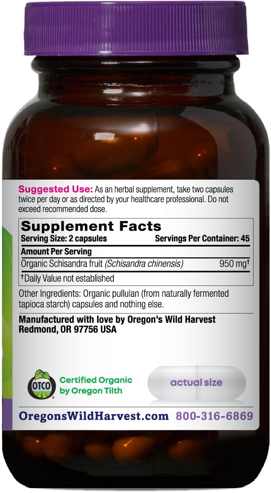 Close-up of Schisandra label signaling organic, non-GMO quality for reliable daily wellness.