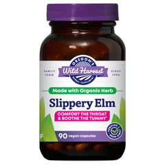 Oregon's Wild Harvest Slippery Elm capsules bottle showing organic, sustainably harvested inner bark.