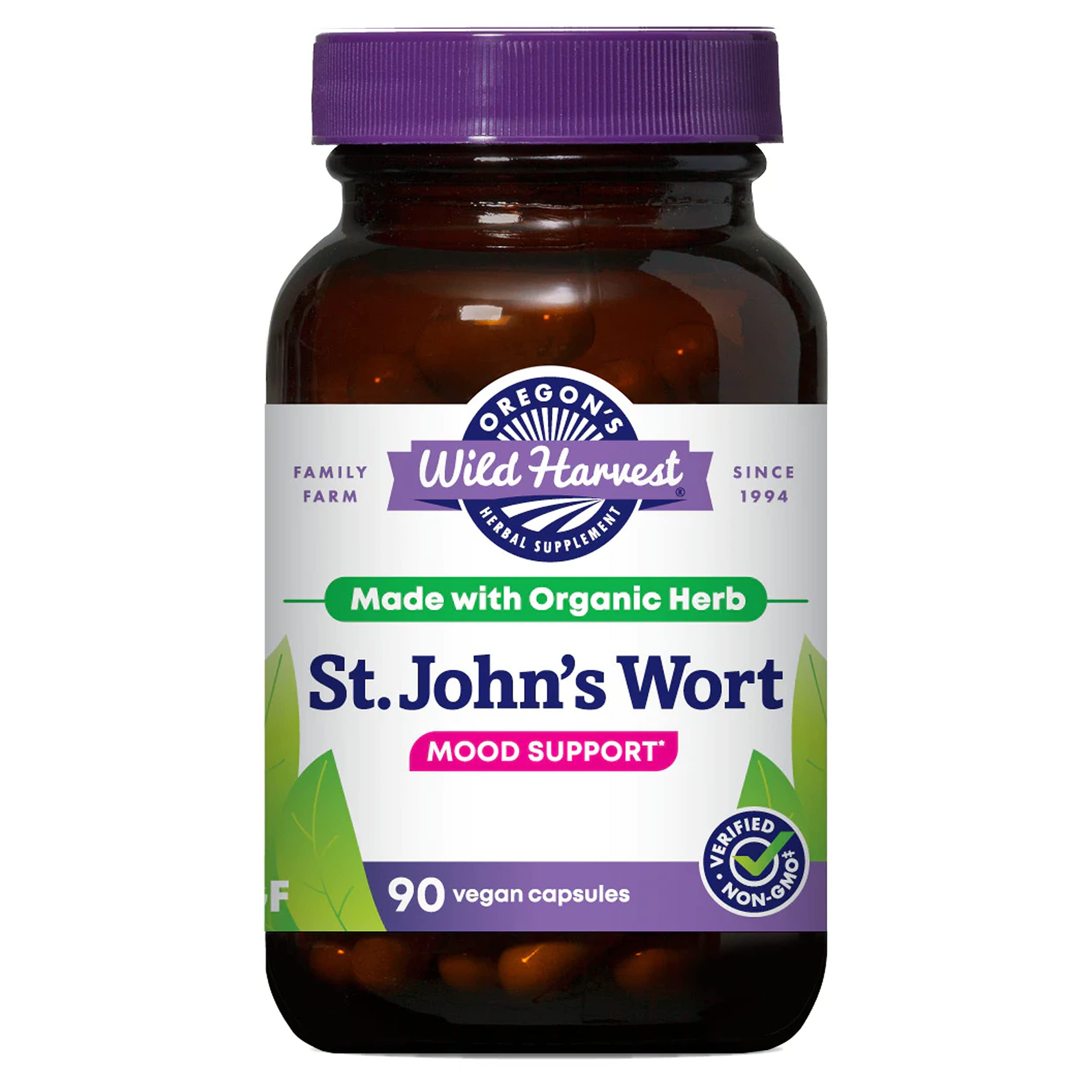 Oregon's Wild Harvest St John's Wort bottle front showing mood support potential