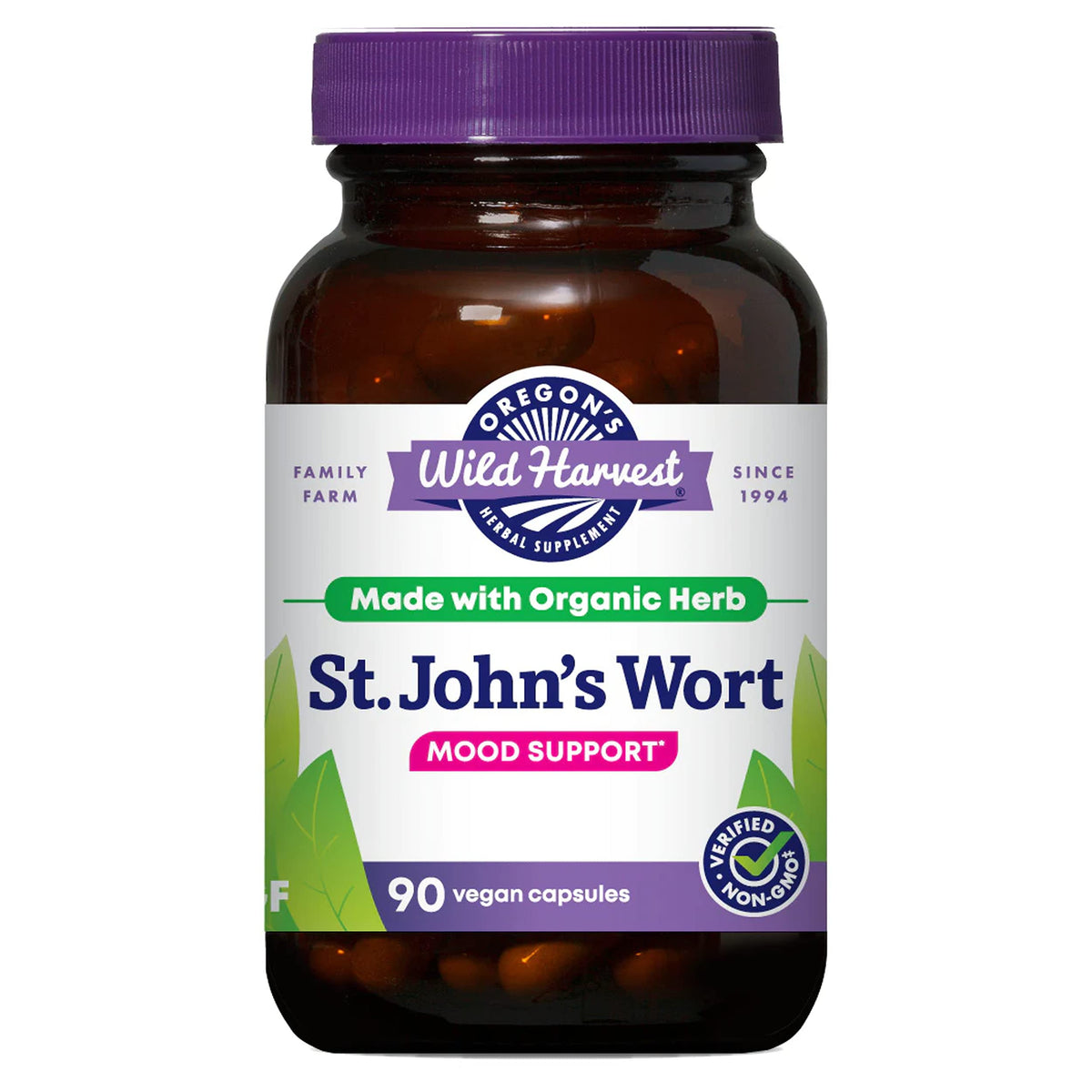 Oregon's Wild Harvest St John's Wort bottle front showing mood support potential
