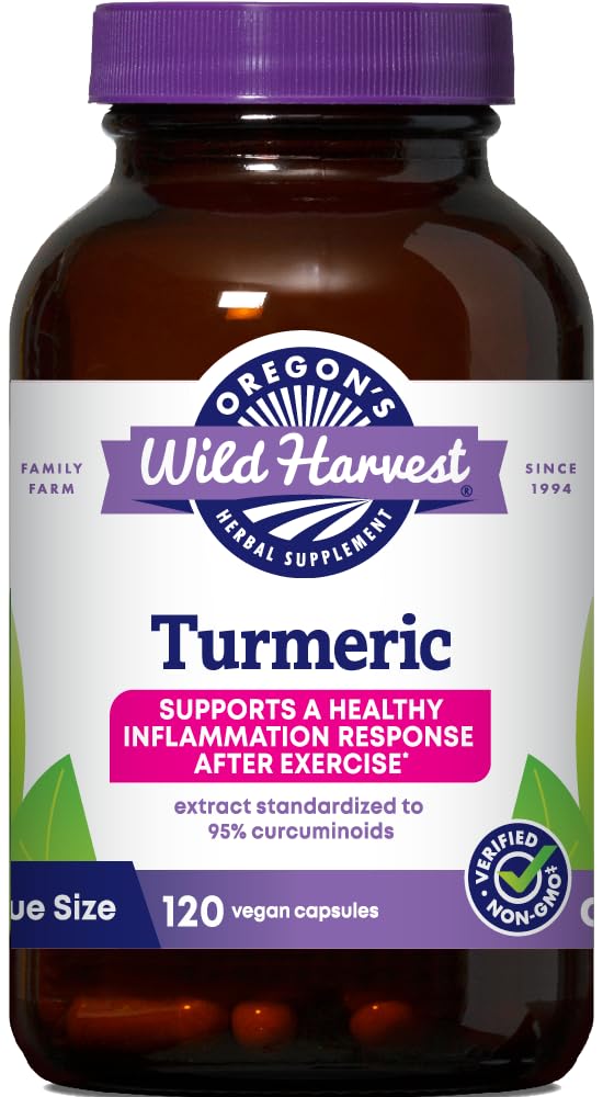 Oregon's Wild Harvest turmeric 120 vegan capsules bottle for daily antioxidant support
