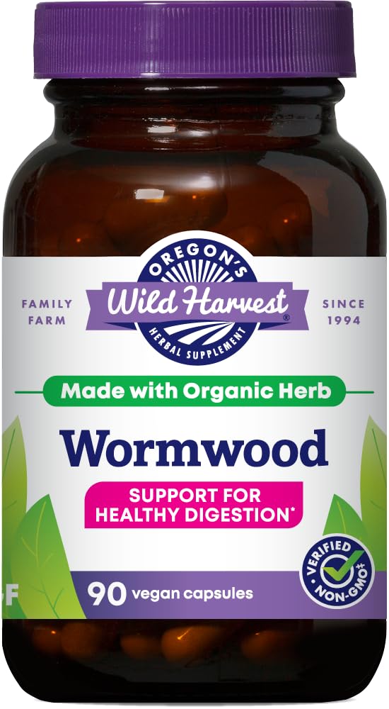Oregon's Wild Harvest Wormwood organic bottle with vegan capsules for digestive support