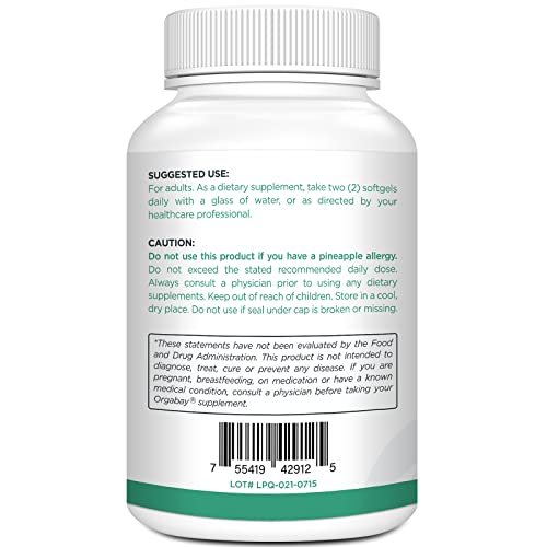 Orgabay bromelain 200 mg capsules image conveys natural enzymatic support.