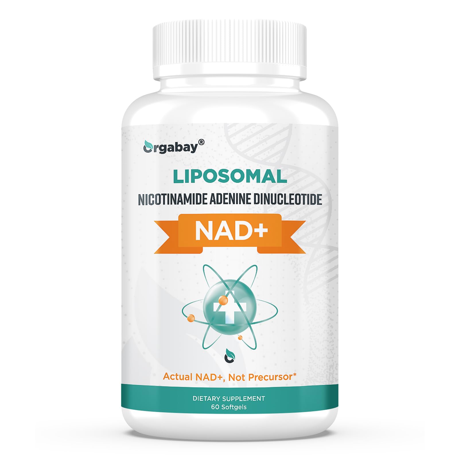 Orgabay Liposomal NAD+ bottle highlights high-absorption formulation for daily energy.
