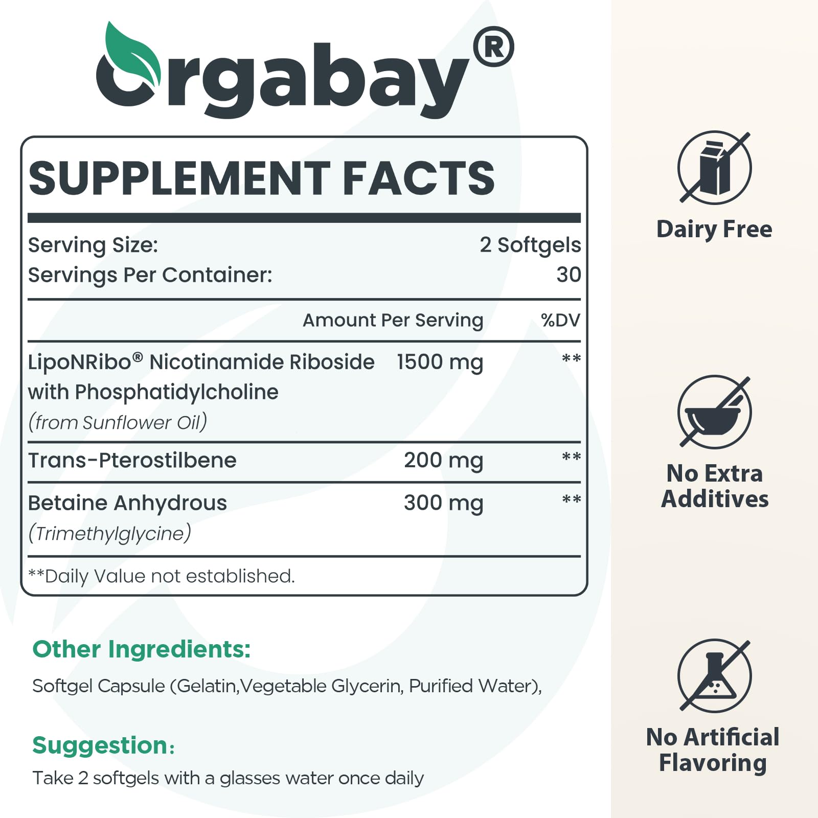 Orgabay Liposomal NAD+ softgel close-up shows efficient gut delivery and absorption.