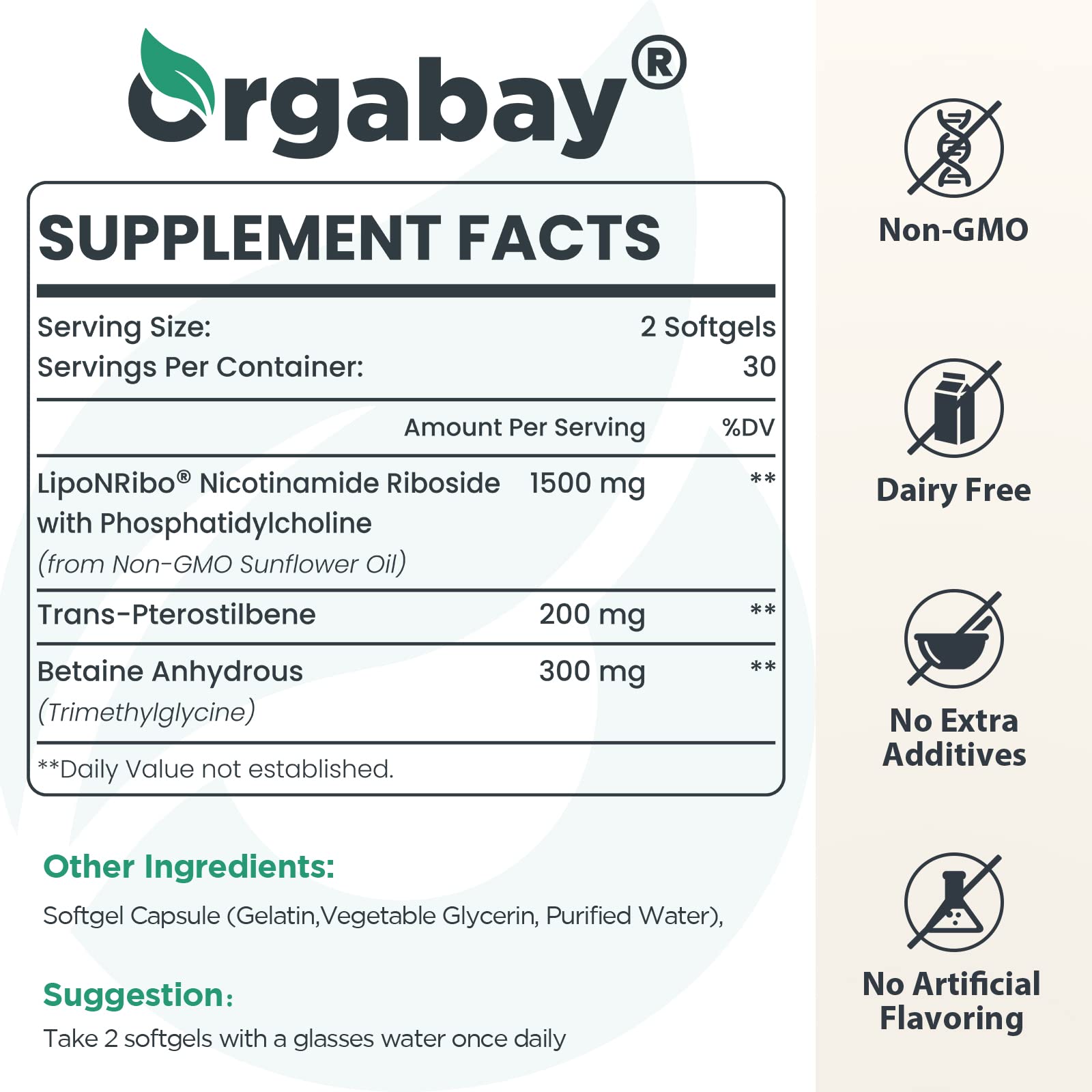Orgabay liposomal nicotinamide riboside softgels arranged for daily NAD+ precursor support.
