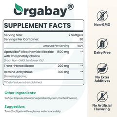 Orgabay liposomal nicotinamide riboside softgels arranged for daily NAD+ precursor support.