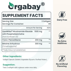 Orgabay NR softgels close-up for convenient daily NAD+ support.