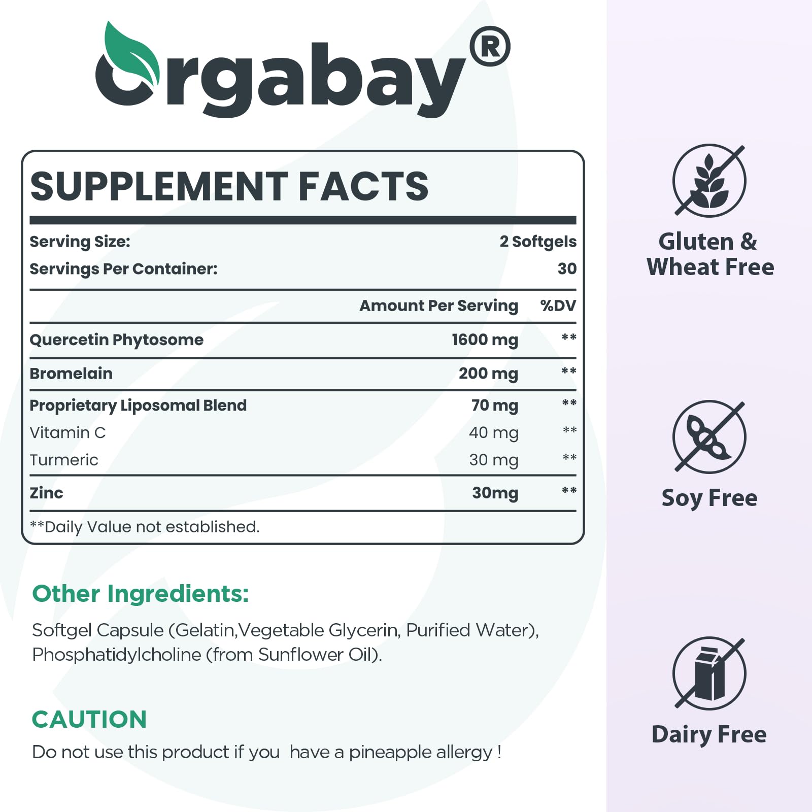 Orgabay vitamin C and turmeric panel illustrates antioxidant‑rich formulation.