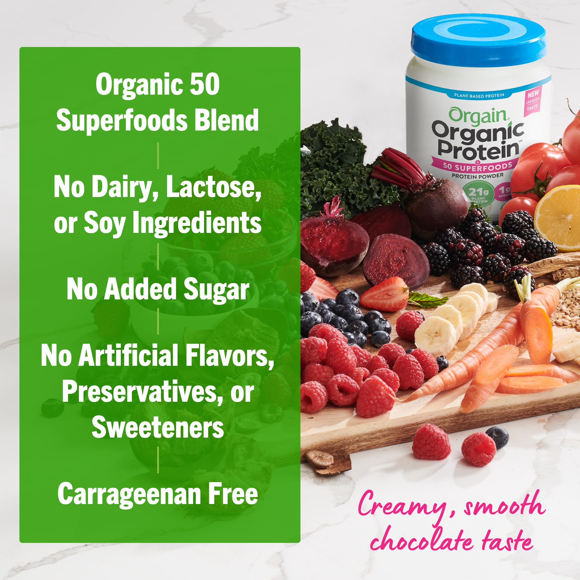 Orgain protein powder mixed into almond milk for a smoothie.