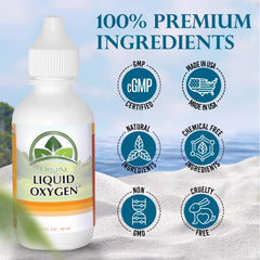 Organa International Liquid Oxygen Drops close-up bottle detail highlights premium formula.