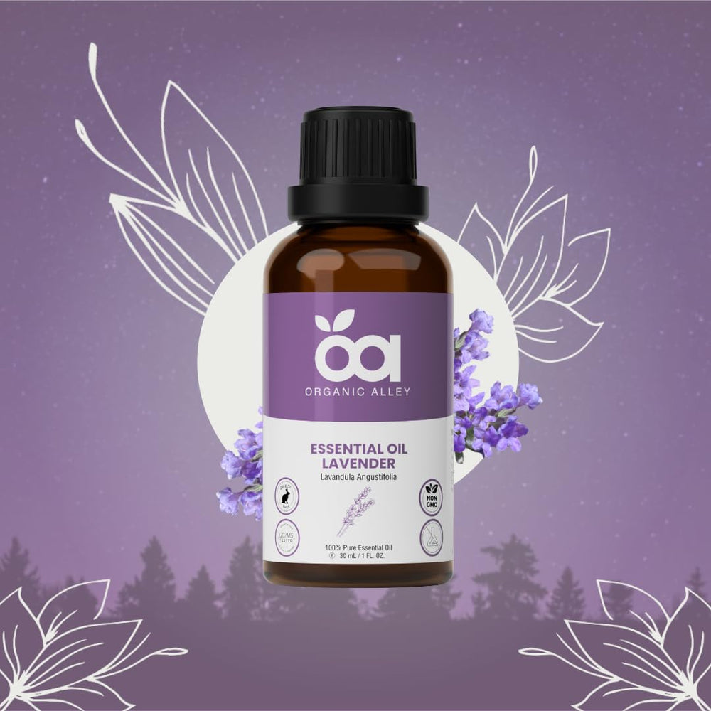 Organic Alley Lavender oil with diffuser setting to create a soothing ambiance.