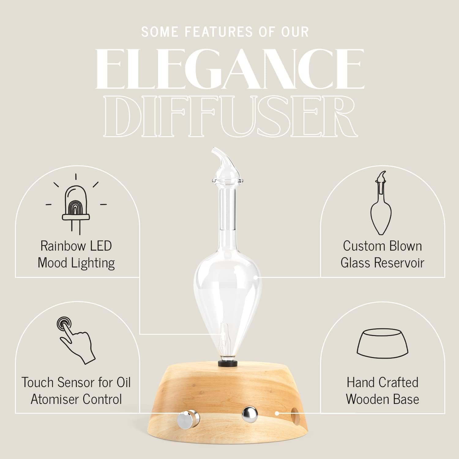 Organic Aromas Elegance auto-off feature enabling safe unattended use