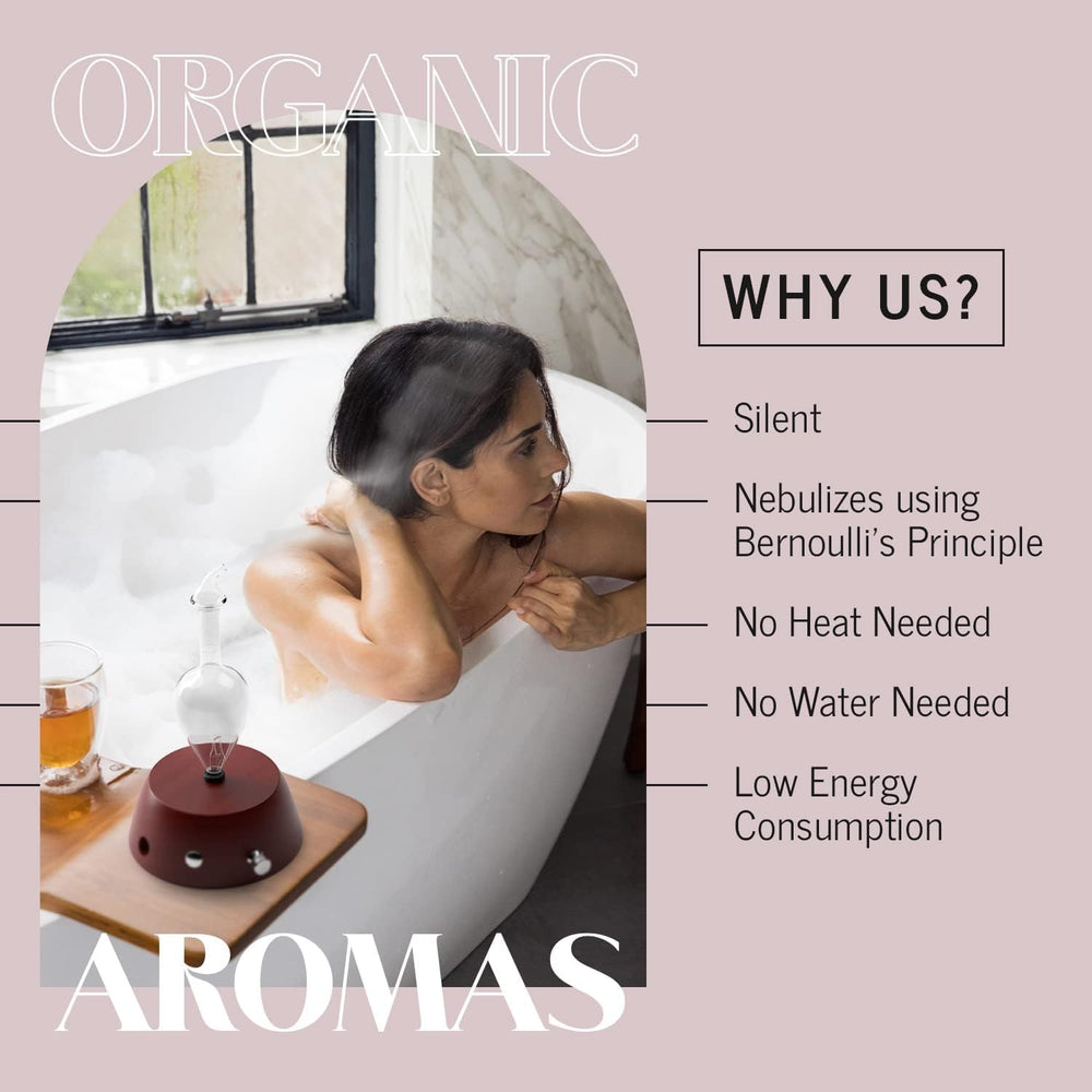 Organic Aromas Elegance diffuser on a warm lightwood base in a calm setting