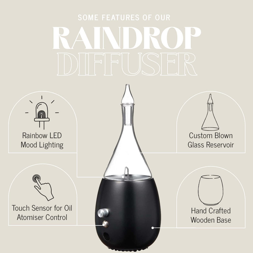 Organic Aromas Raindrop 2.0 in room setting creates relaxing ambience.