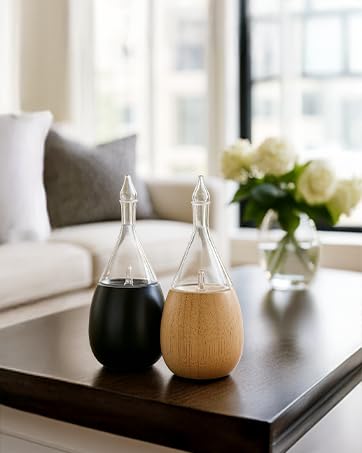Organic Aromas Raindrop 2.0 diffuser, side wood-glass detail highlights durable materials.