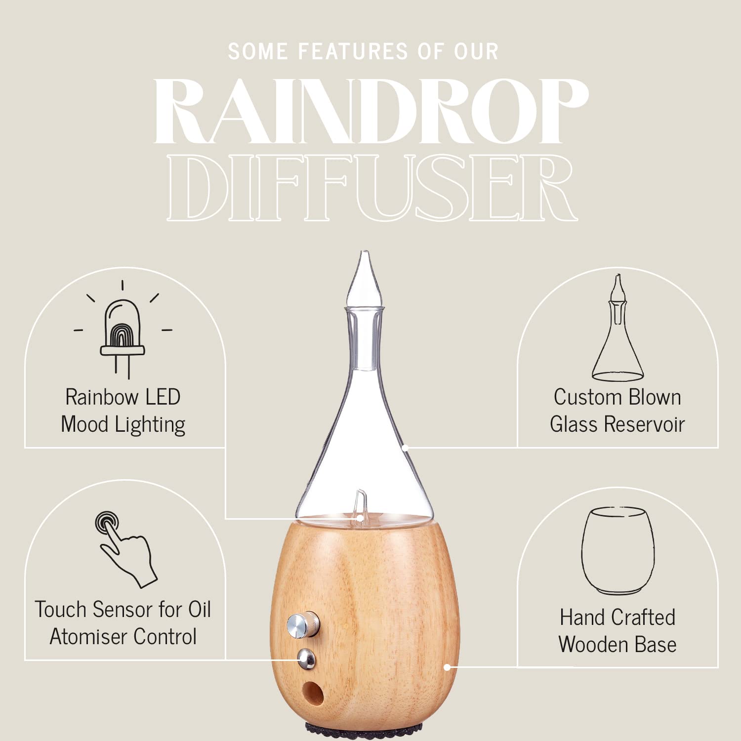 Organic Aromas Raindrop 2.0 mood lighting adds calming ambience for yoga or meditation.