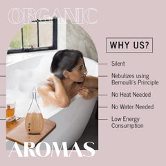 Organic Aromas Raindrop 2.0 no-water diffuser concentrates fragrance for fast aroma reach.