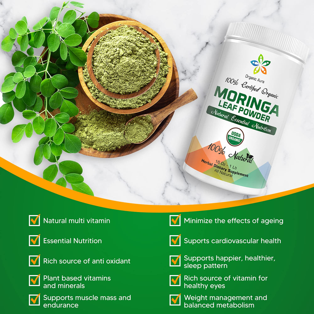Organic Aura Moringa Powder in a smoothie bowl for a nourishing breakfast