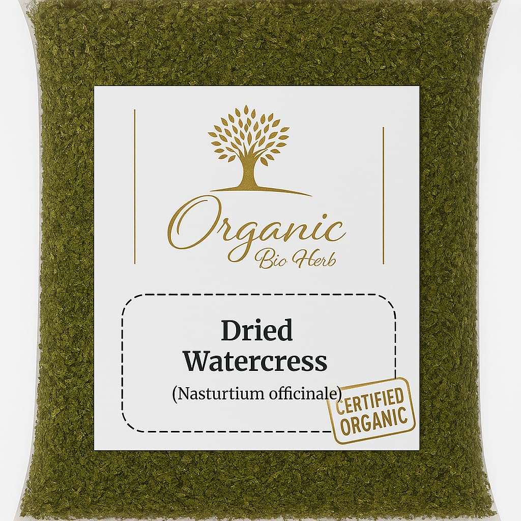 Organic Bio Herbs Watercress leaf closeup with vibrant greens and fresh aroma