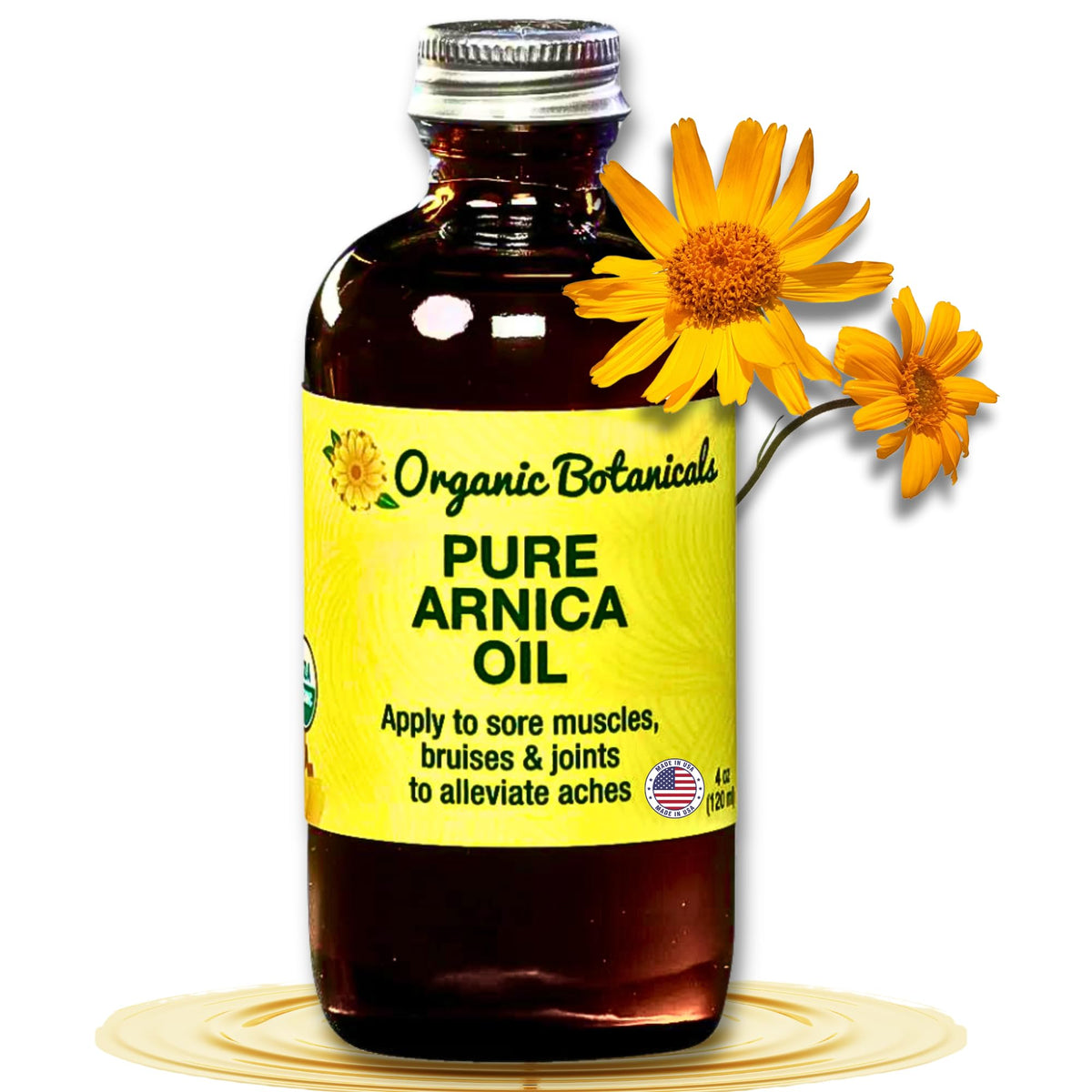 Organic Botanicals Arnica Oil bottle for bruise relief and swelling