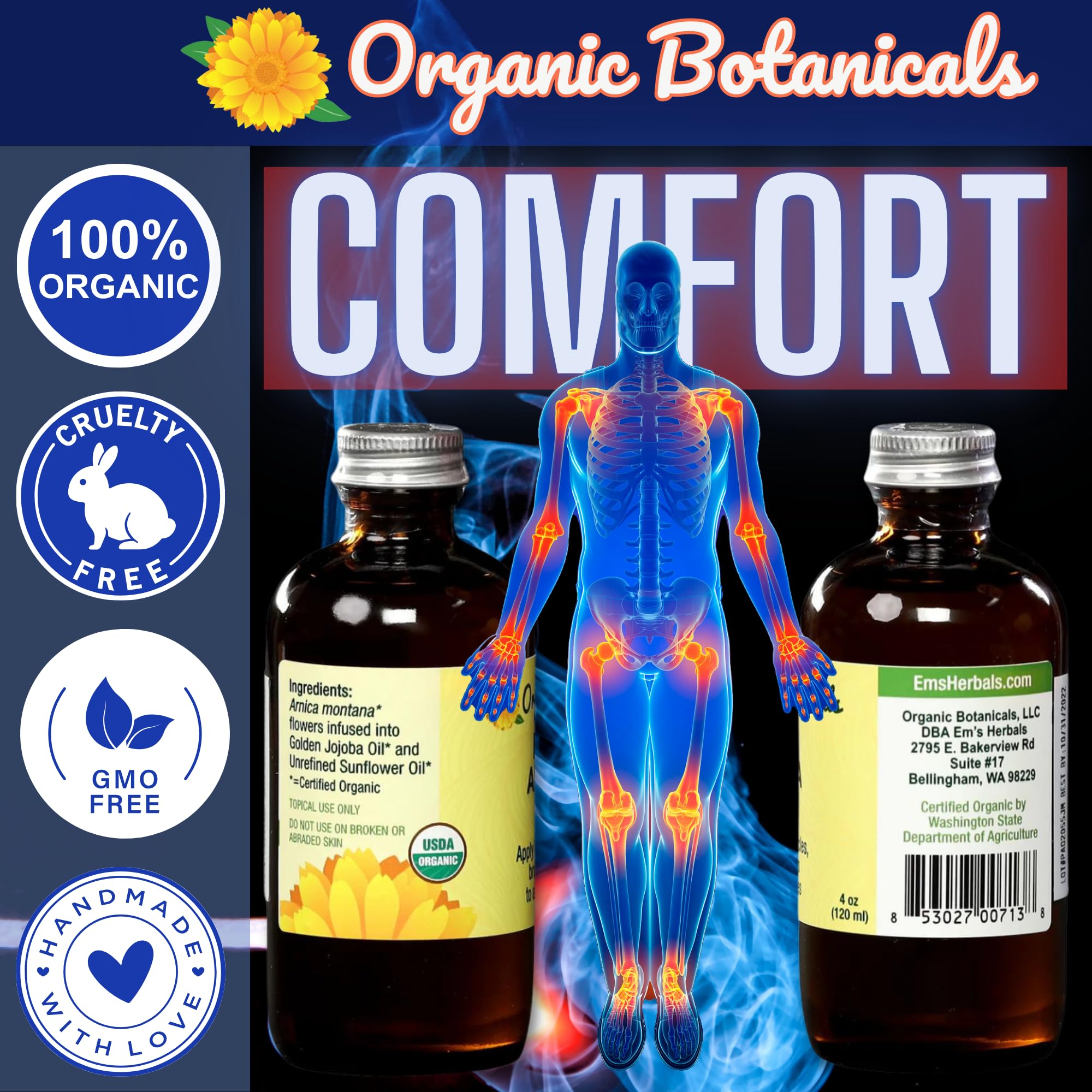Organic Botanicals Arnica Oil organic ingredients label close-up