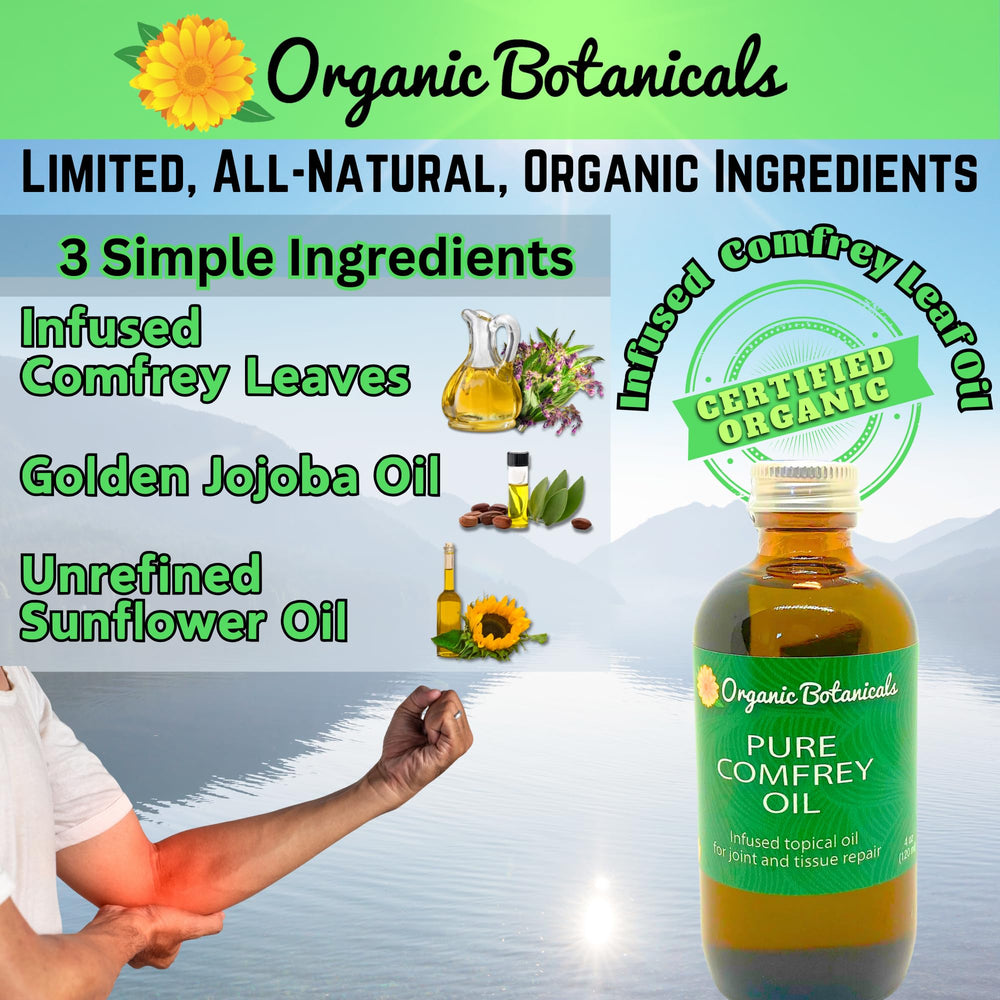 Organic Botanicals Comfrey Leaf Oil massage scene suggests daily use.