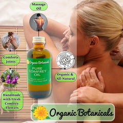 Organic Botanicals Comfrey Leaf Oil applied on skin for potential minor comfort.