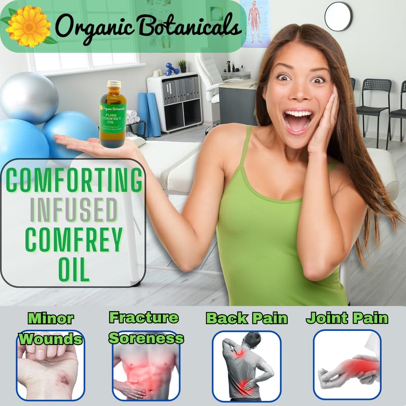 Organic Botanicals Comfrey Leaf Oil packaging and label details.