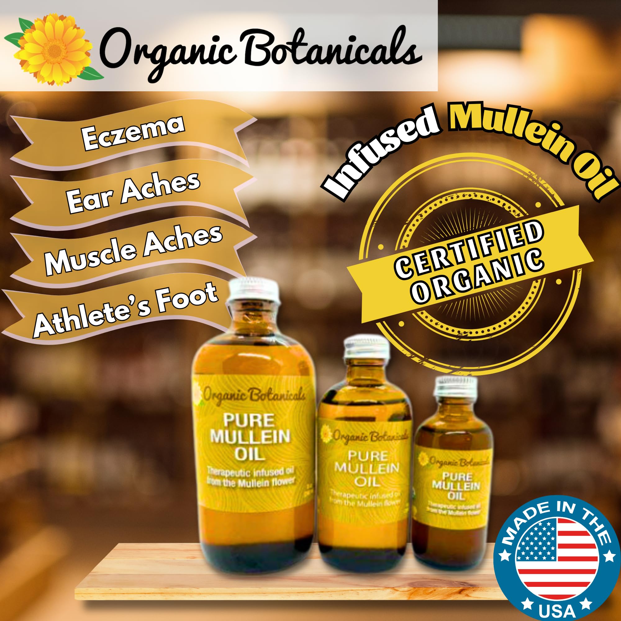 Open bottle of Organic Botanicals mullein ear drops for easy use