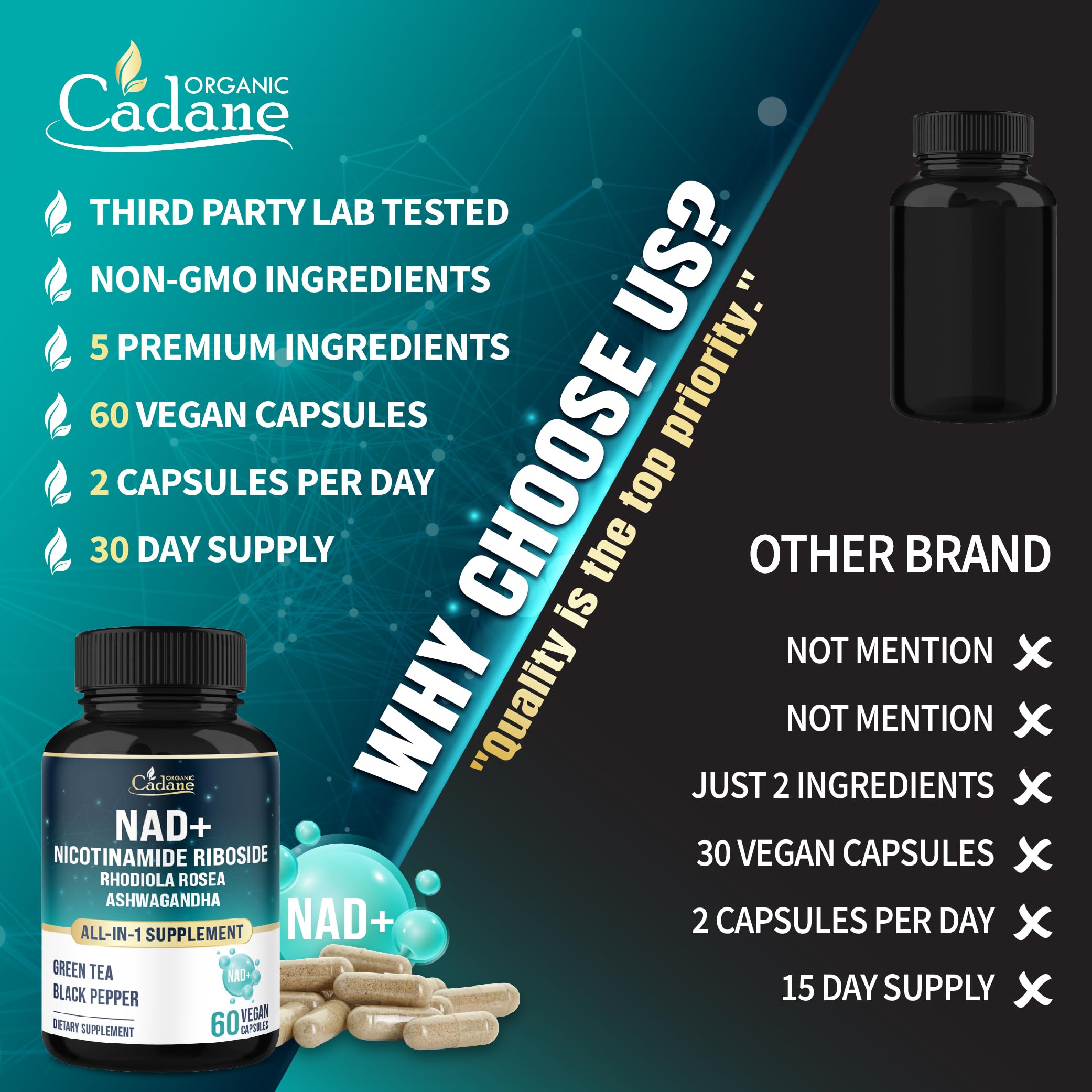 Organic Cadane 30-day supply visual emphasizing routine consistency and value