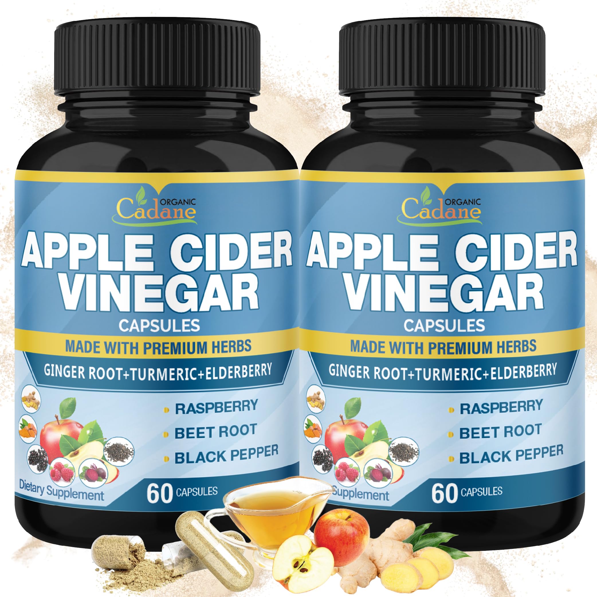 Organic Cadane Apple Cider Vinegar Extract Capsules bottle with capsules for daily wellness