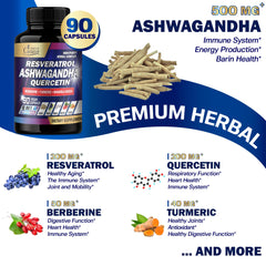 Organic Cadane Ashwagandha capsules with quercetin for immune support