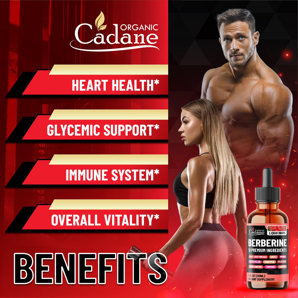 Organic Cadane Berberine Drops ingredients closeup shows ten botanicals.