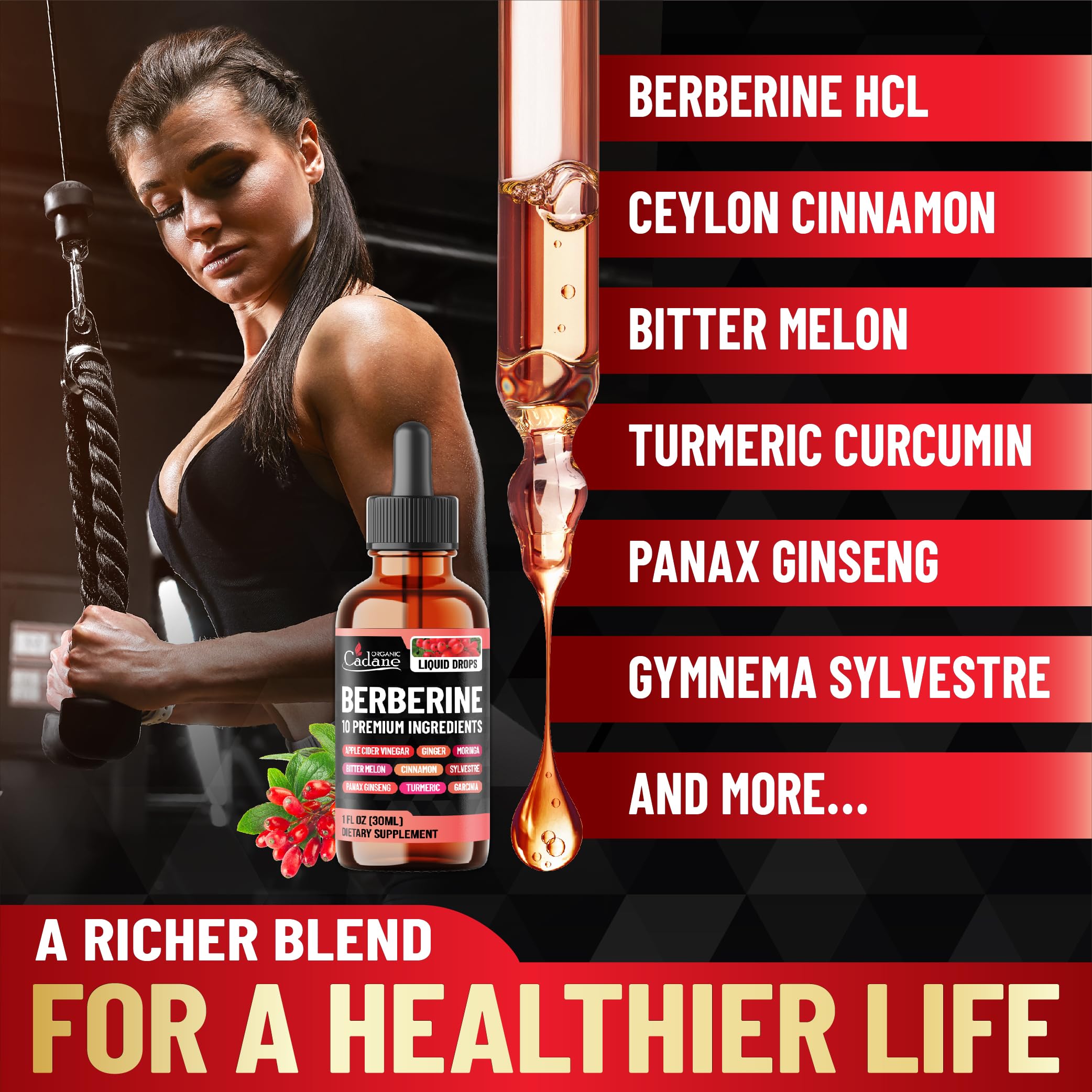 Organic Cadane Berberine Drops pineapple label highlights pineapple flavor.
