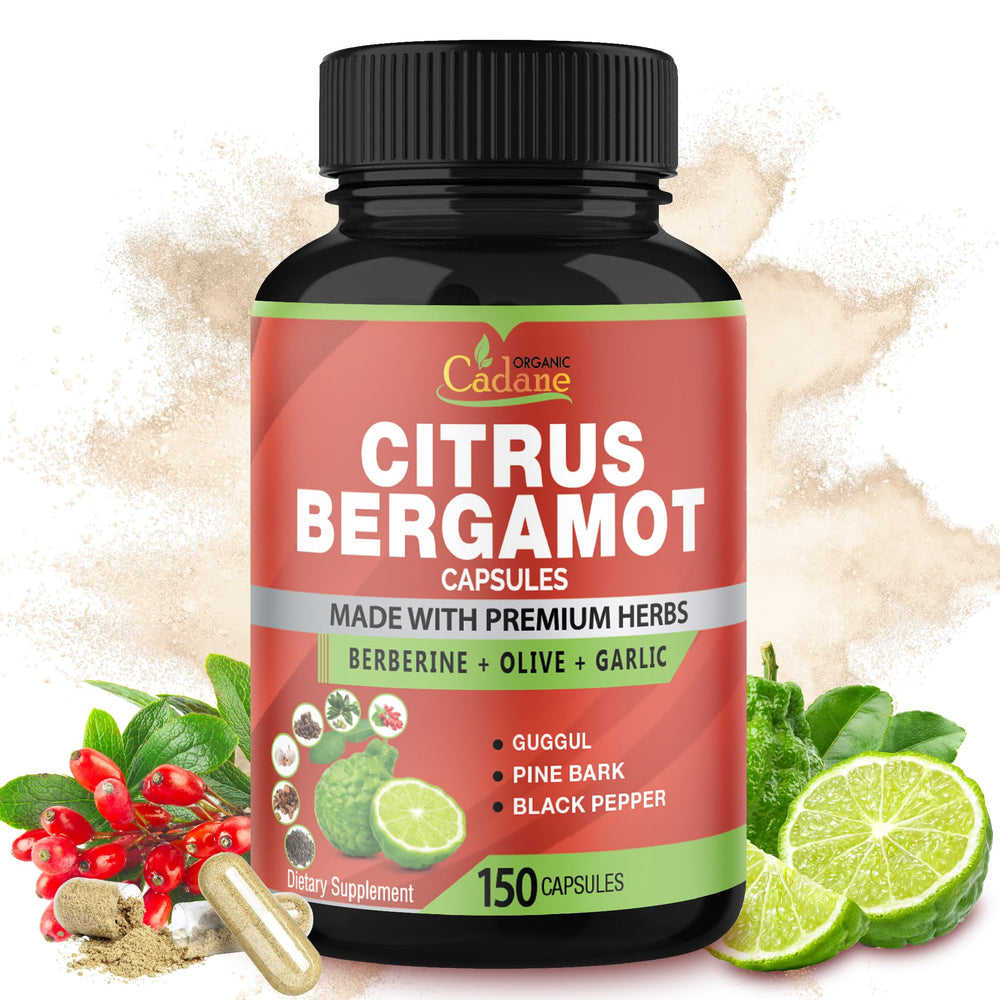 Organic Cadane citrus bergamot capsules bottle for daily wellness support