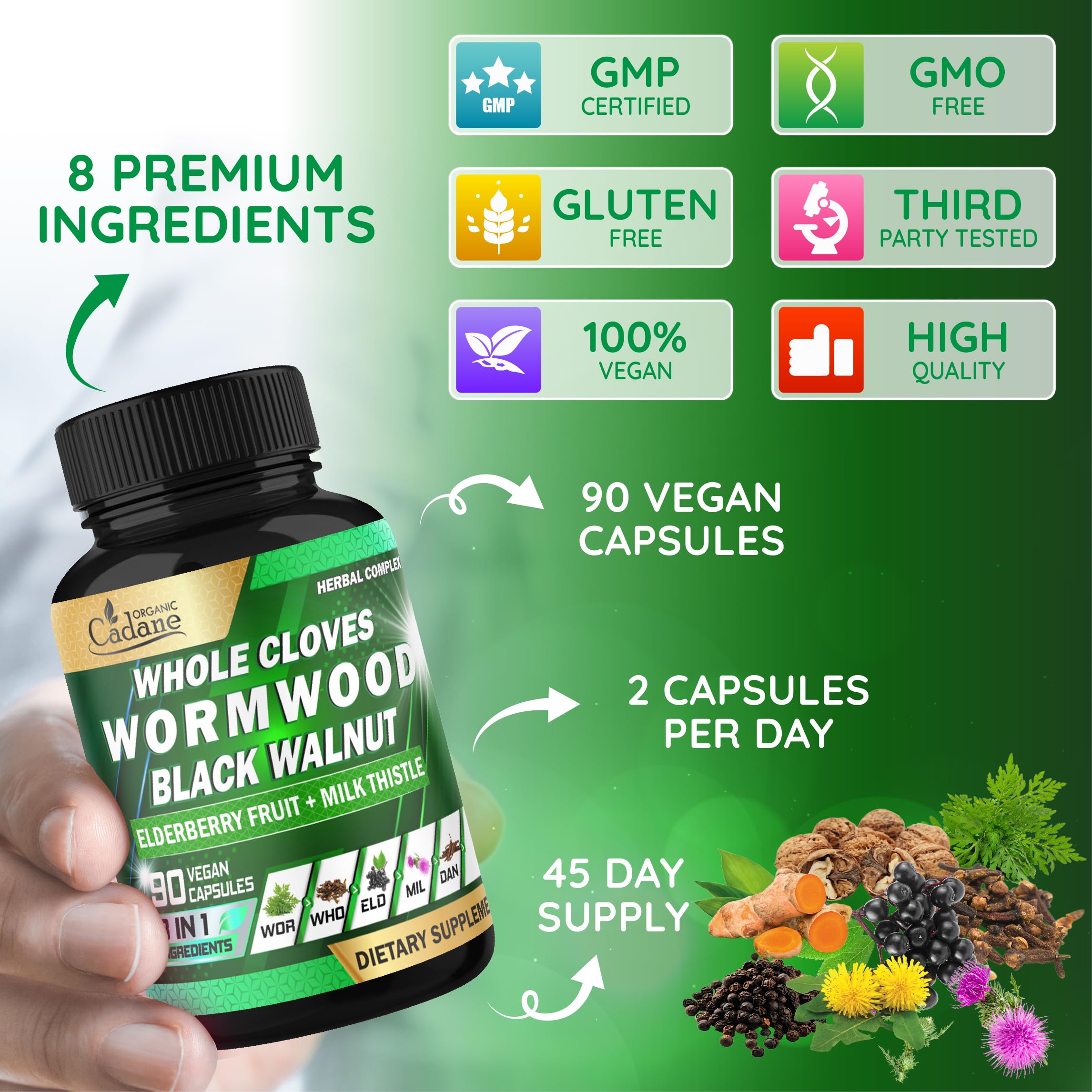 Organic Cadane elderberry and milk thistle blend capsules