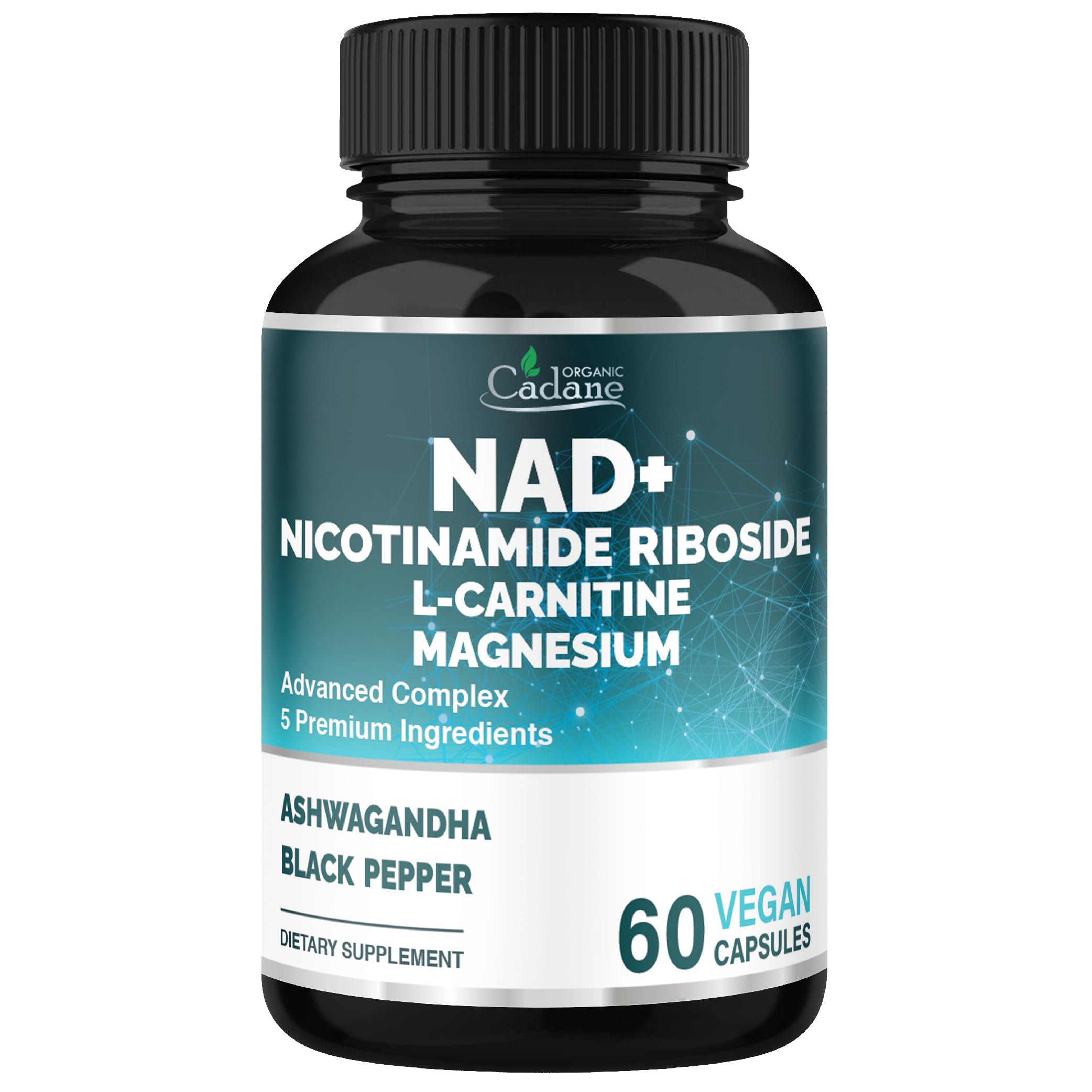 Organic Cadane bottle with NR capsules for daily energy support