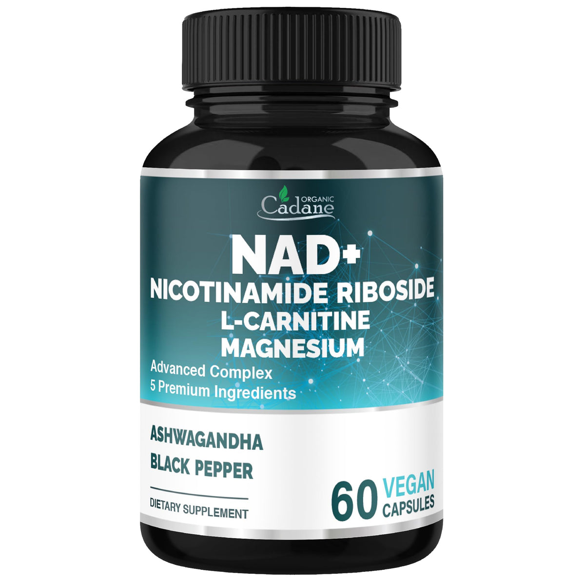 Organic Cadane bottle with NR capsules for daily energy support