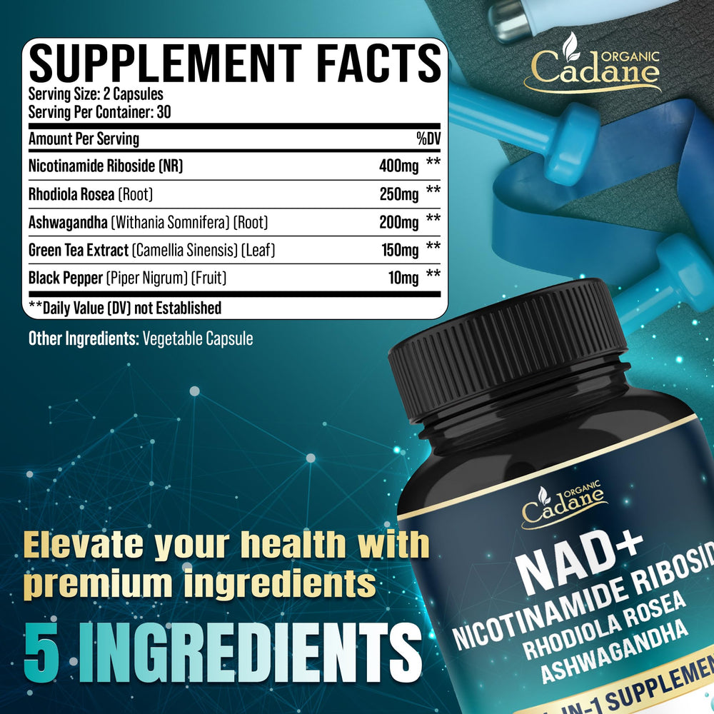 Organic Cadane capsules ready for daily intake to support energy and focus