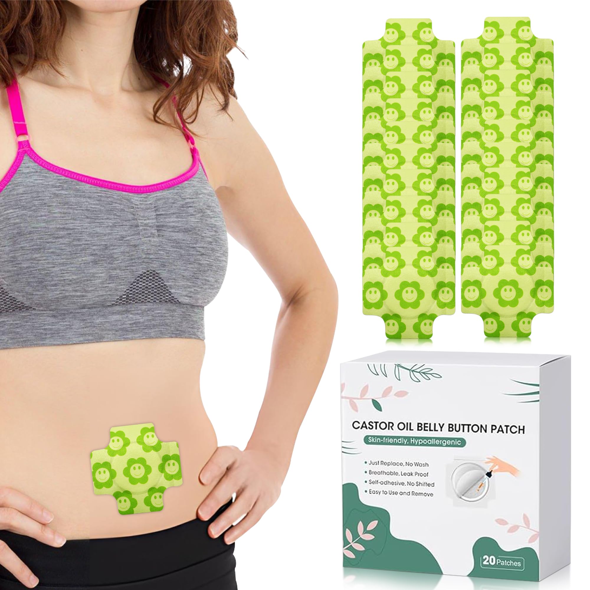 Organic Castor Oil Pack Wrap on belly button for convenient, skin-friendly coverage.