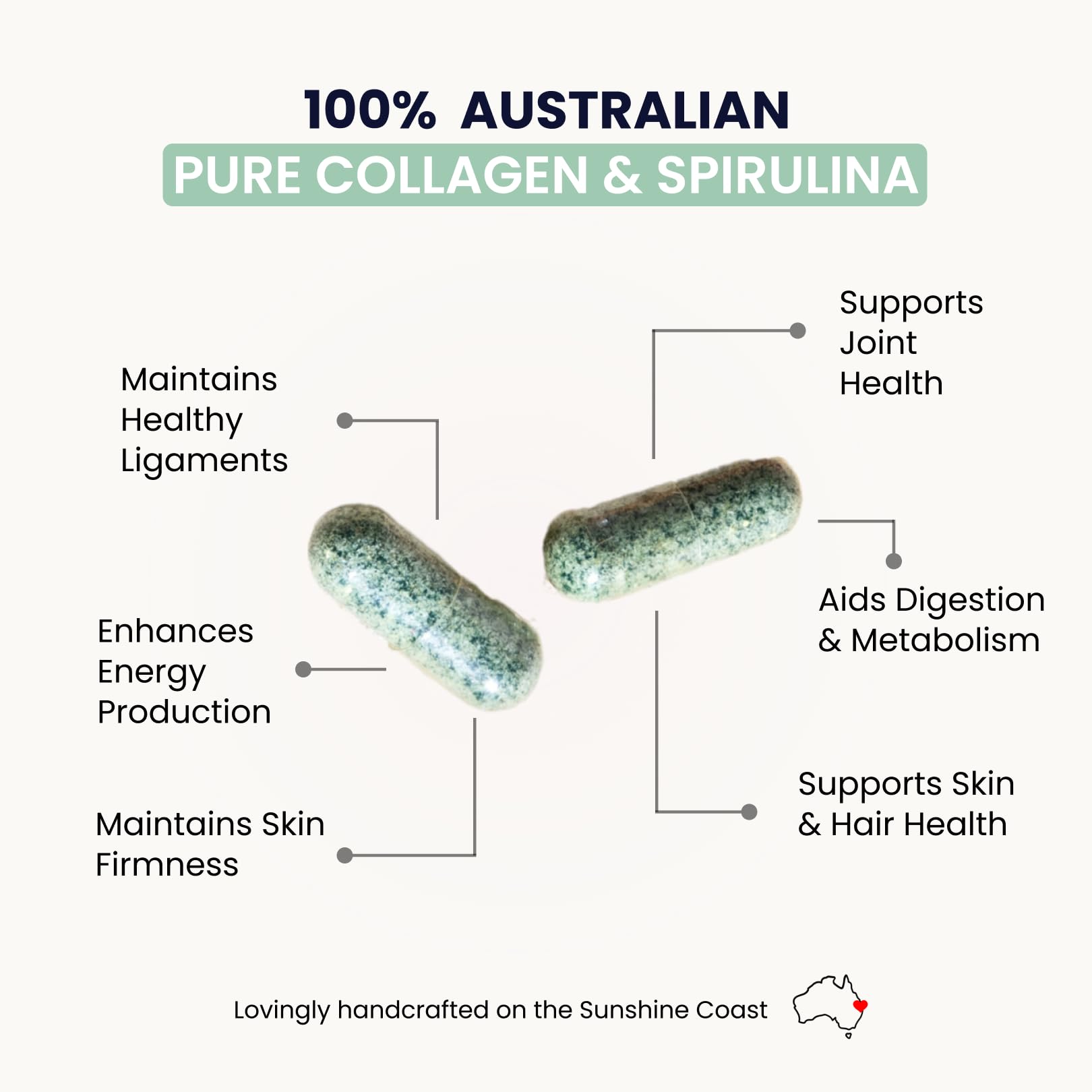 Brand label detail Organic Collagen Australia bottle emphasizing grass-fed collagen.