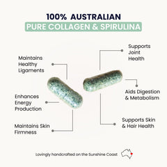 Brand label detail Organic Collagen Australia bottle emphasizing grass-fed collagen.